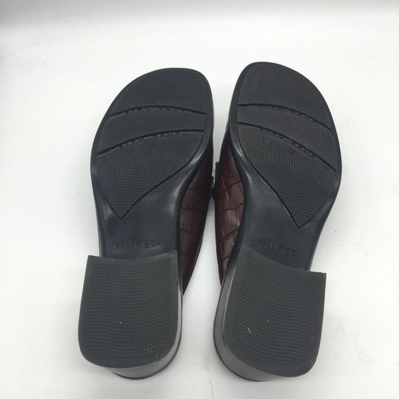 LIZ CLAIBORNE VILLAGER Slides Mules Leather 7.5 Charity Brown Textured Heel - Picture 7 of 8